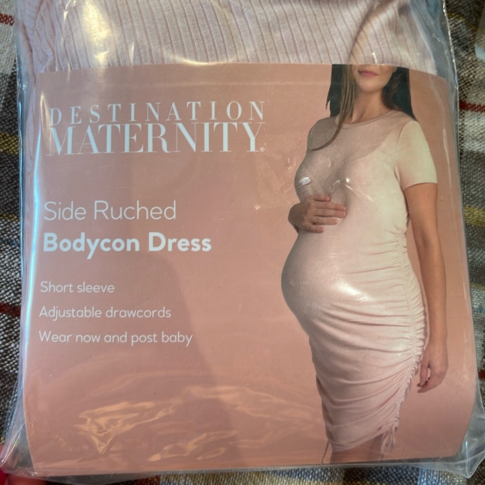 NWT Destination, maternity, side Ruched bodycon pink dress size Large